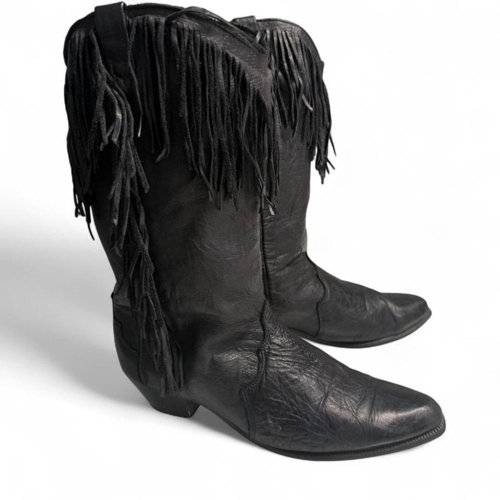 Dingo Black Fringe Cowboy‎ Boots Size 10